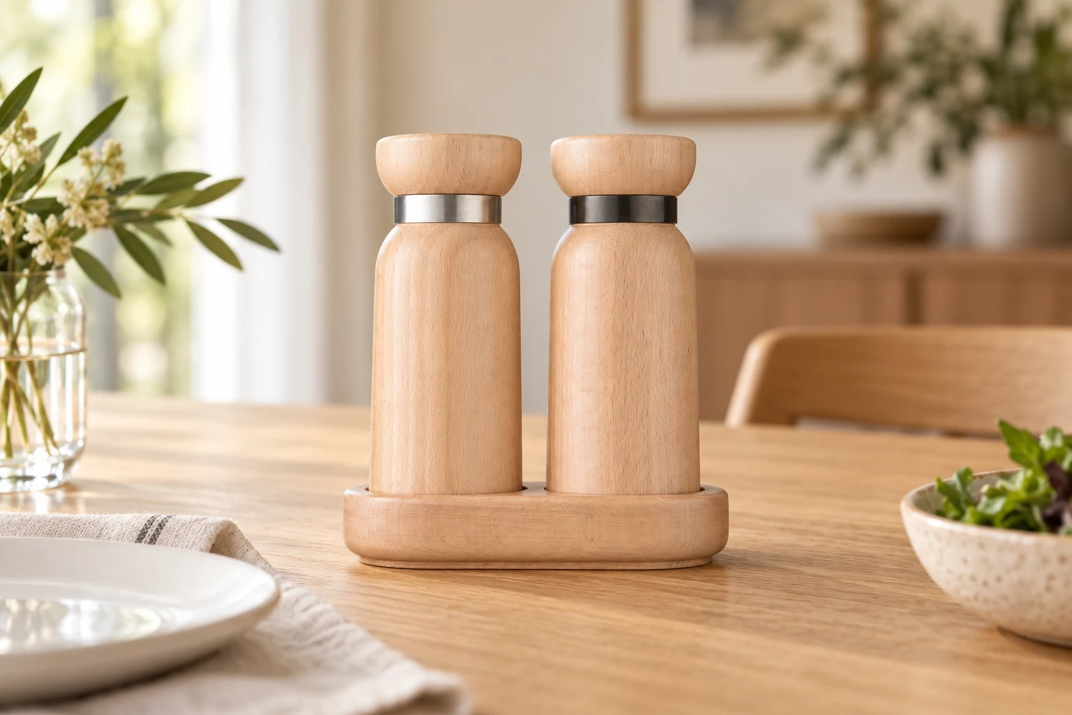 AI-generated dining-table concept showing A17005-style beech mills