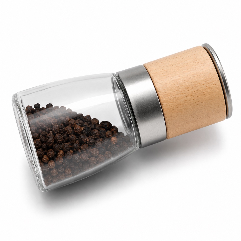 Compact transparent pepper grinder
