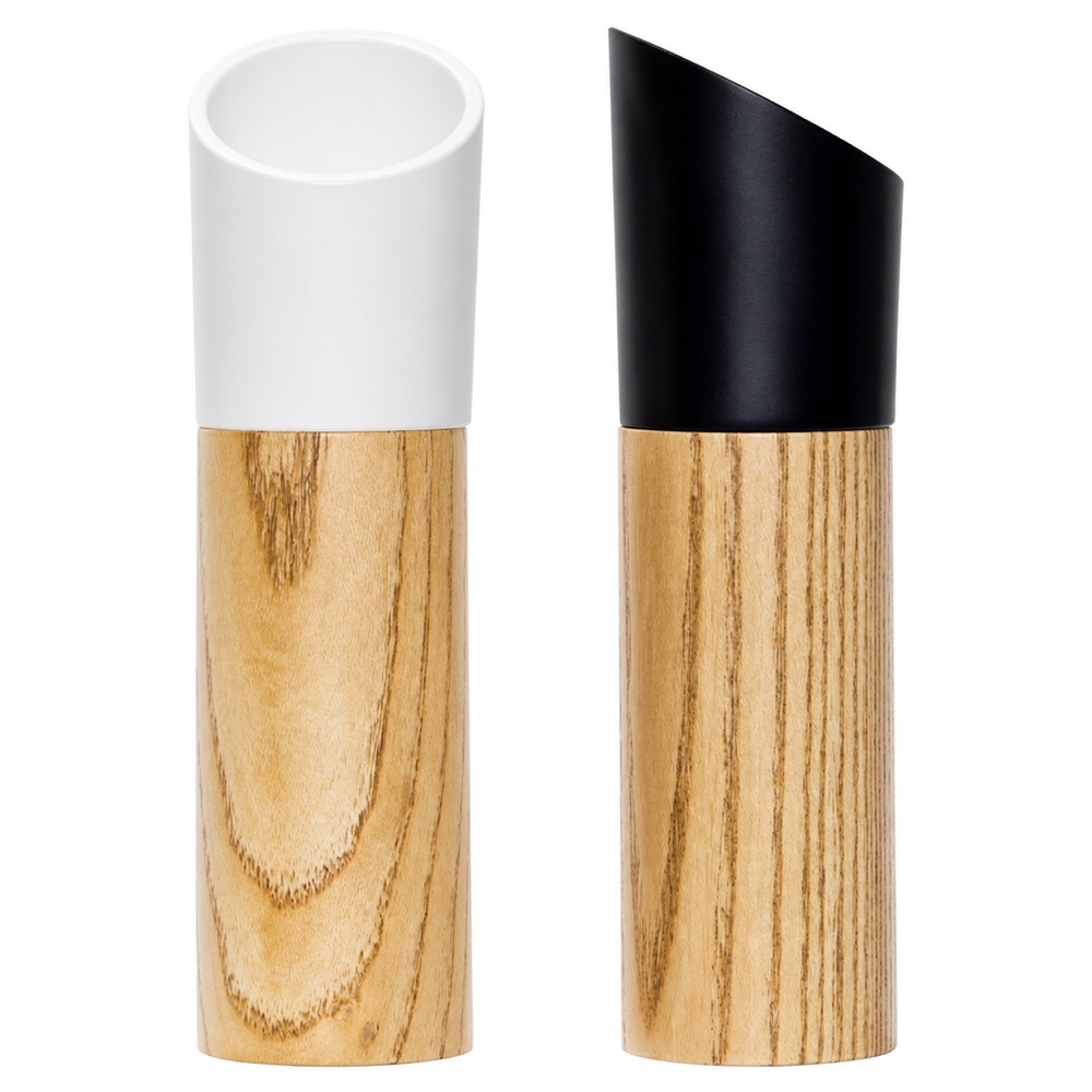 A pair of A-LIFE wooden salt and pepper mills