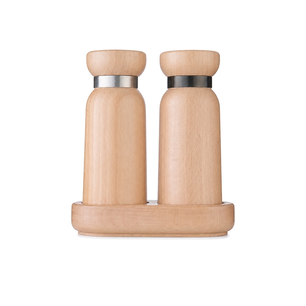 Beech Wood Salt & Pepper Set with Base